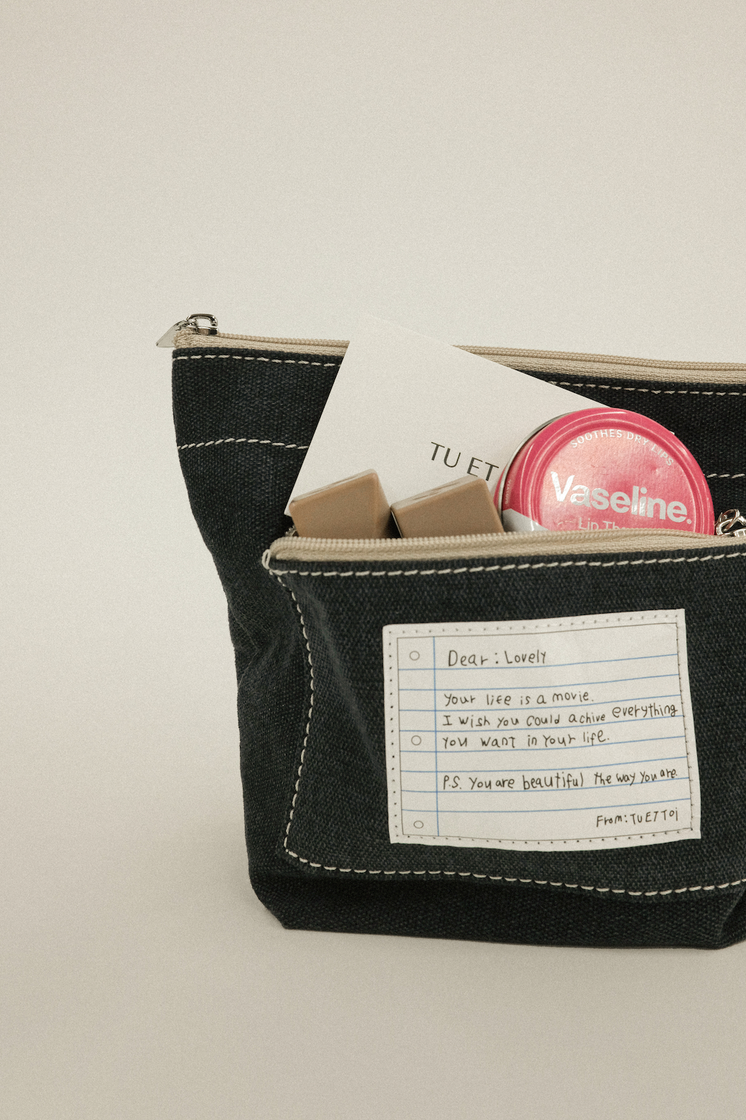 帆布信件口袋隨身收納包 - 深藍