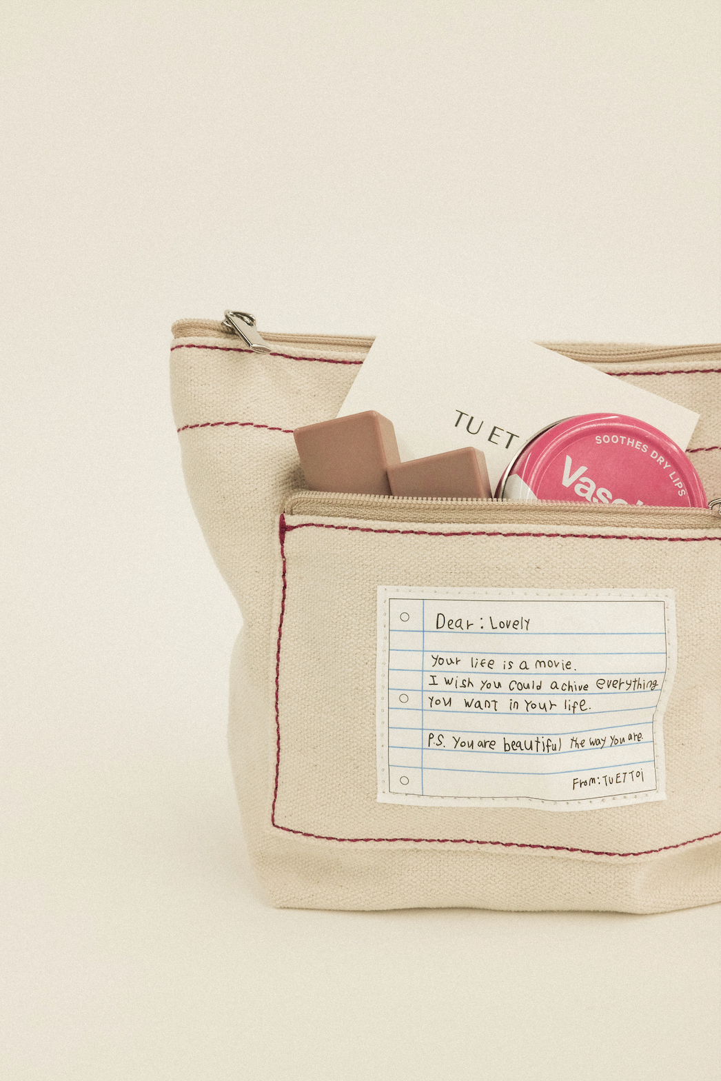 帆布信件口袋隨身收納包 - 奶油原色
