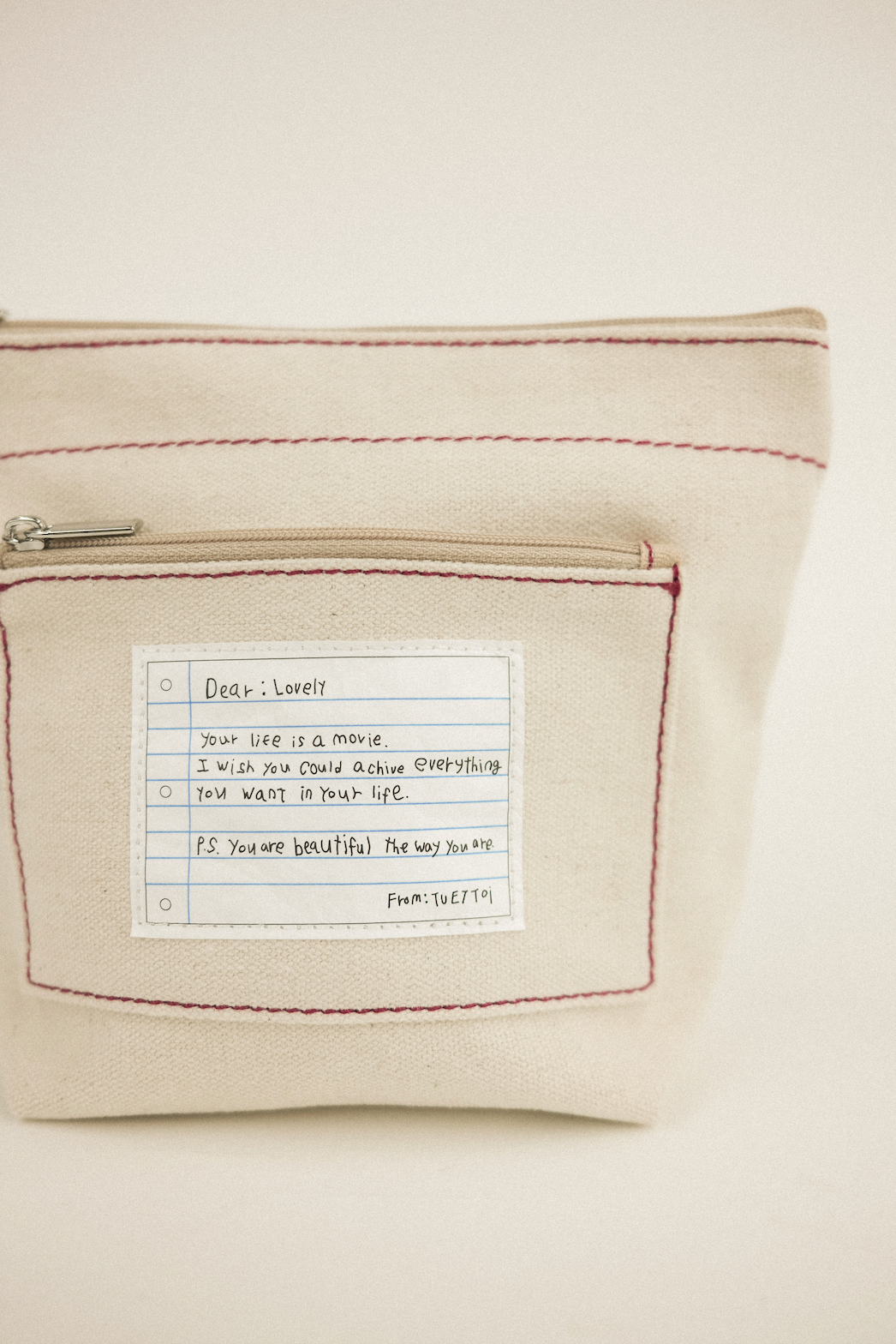 帆布信件口袋隨身收納包 - 奶油原色