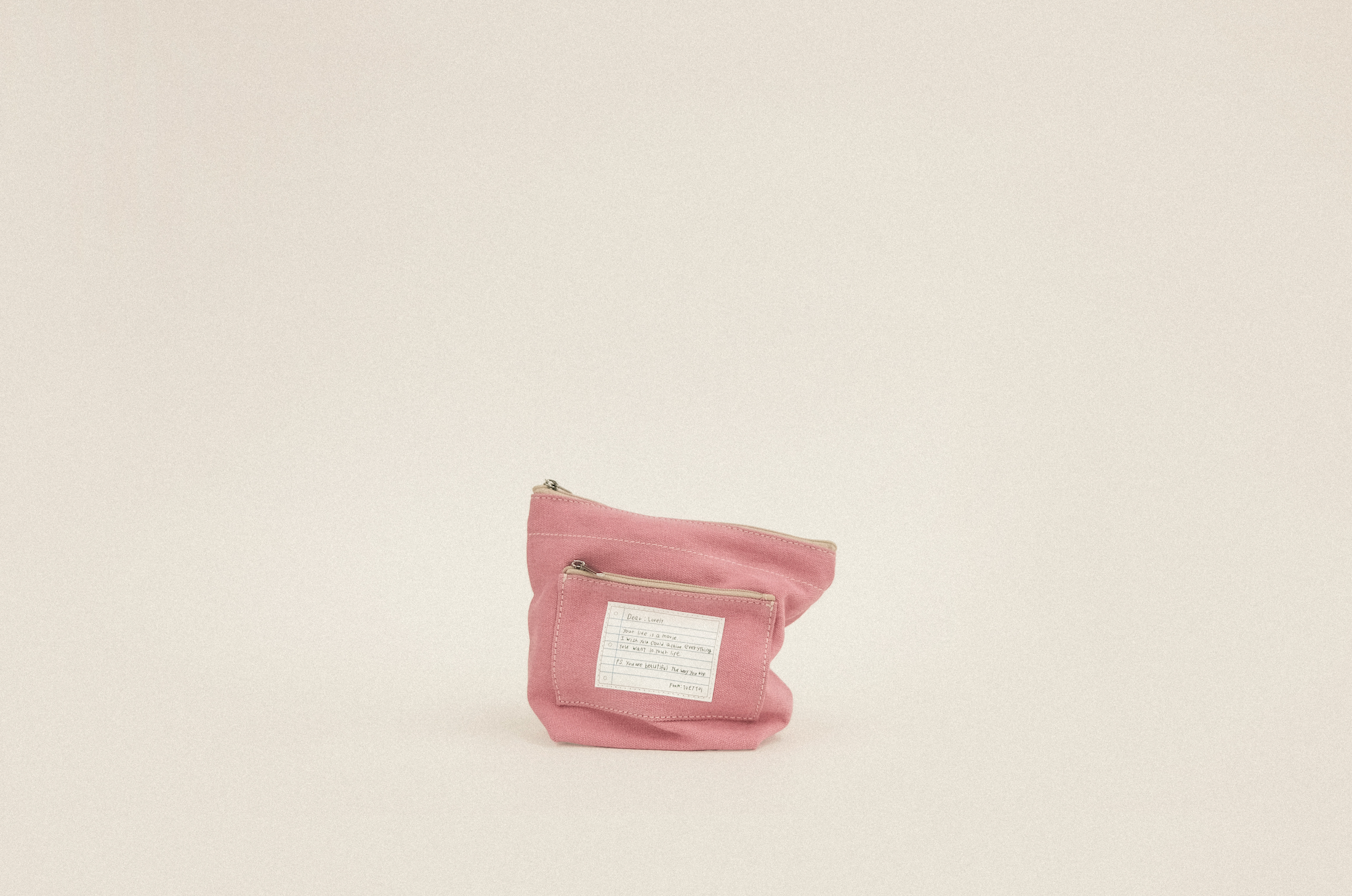 帆布信件口袋隨身收納包 - 粉
