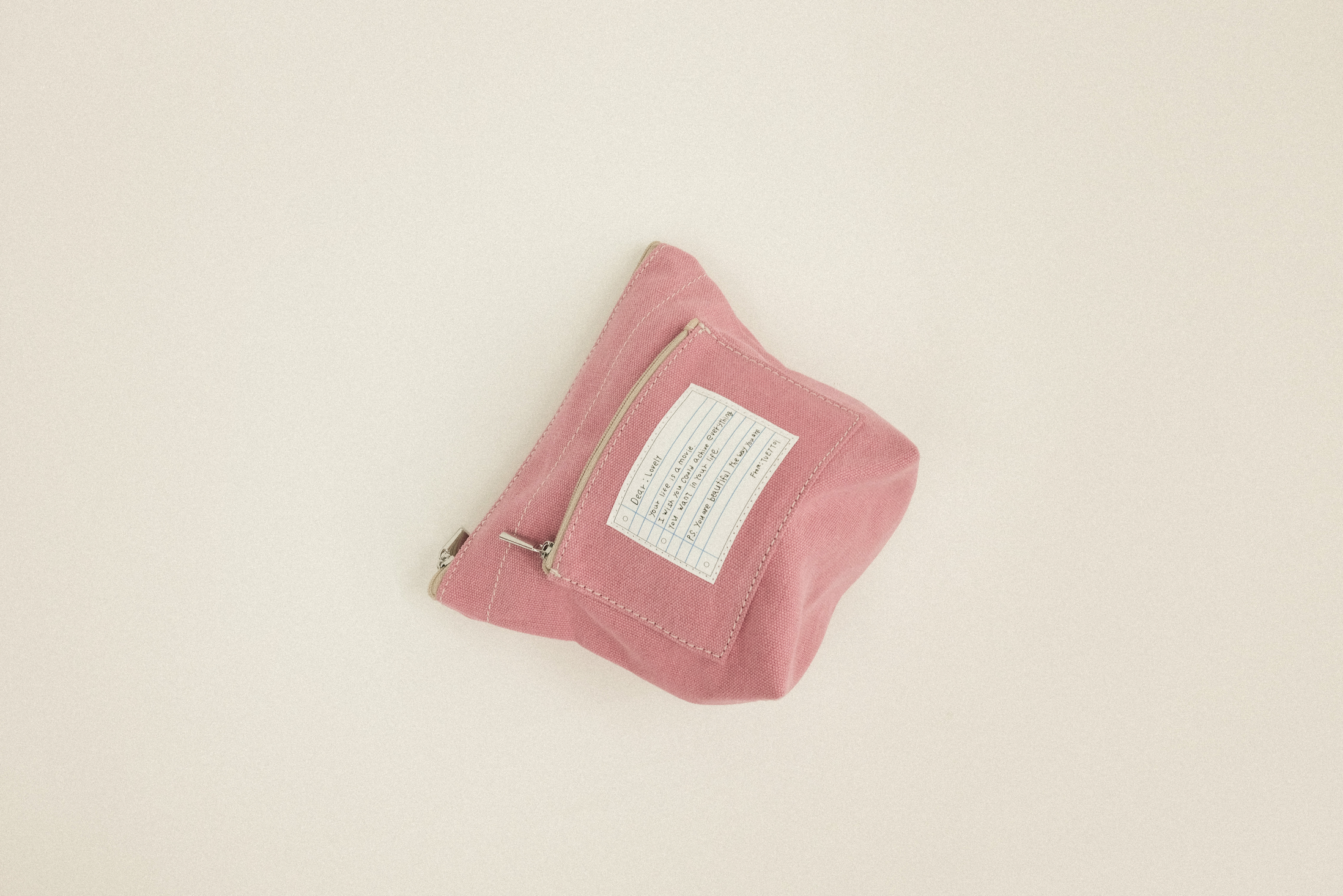 帆布信件口袋隨身收納包 - 粉