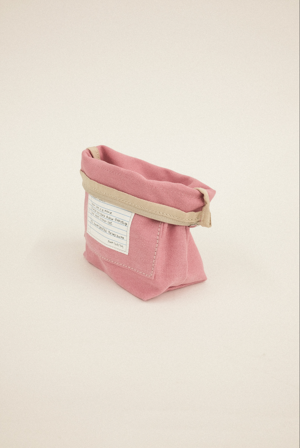 帆布信件口袋隨身收納包 - 粉