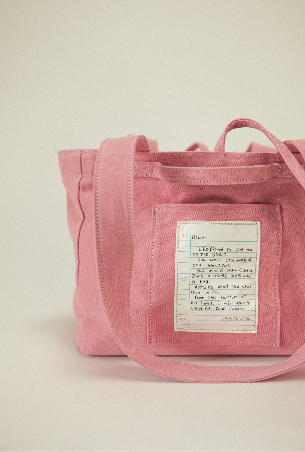 雙面兩用 復古帆布托特包 M - 粉色