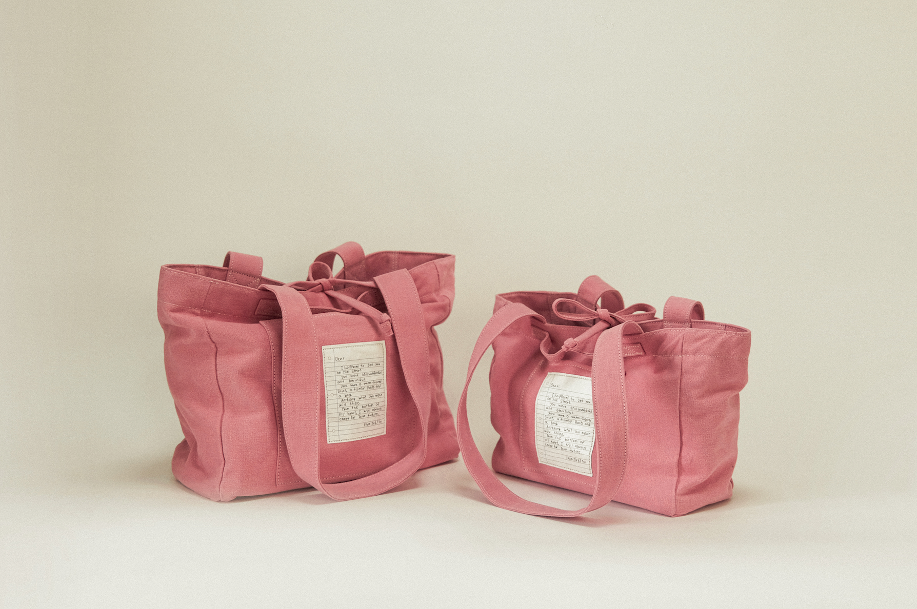 雙面兩用 復古帆布托特包 M - 粉色