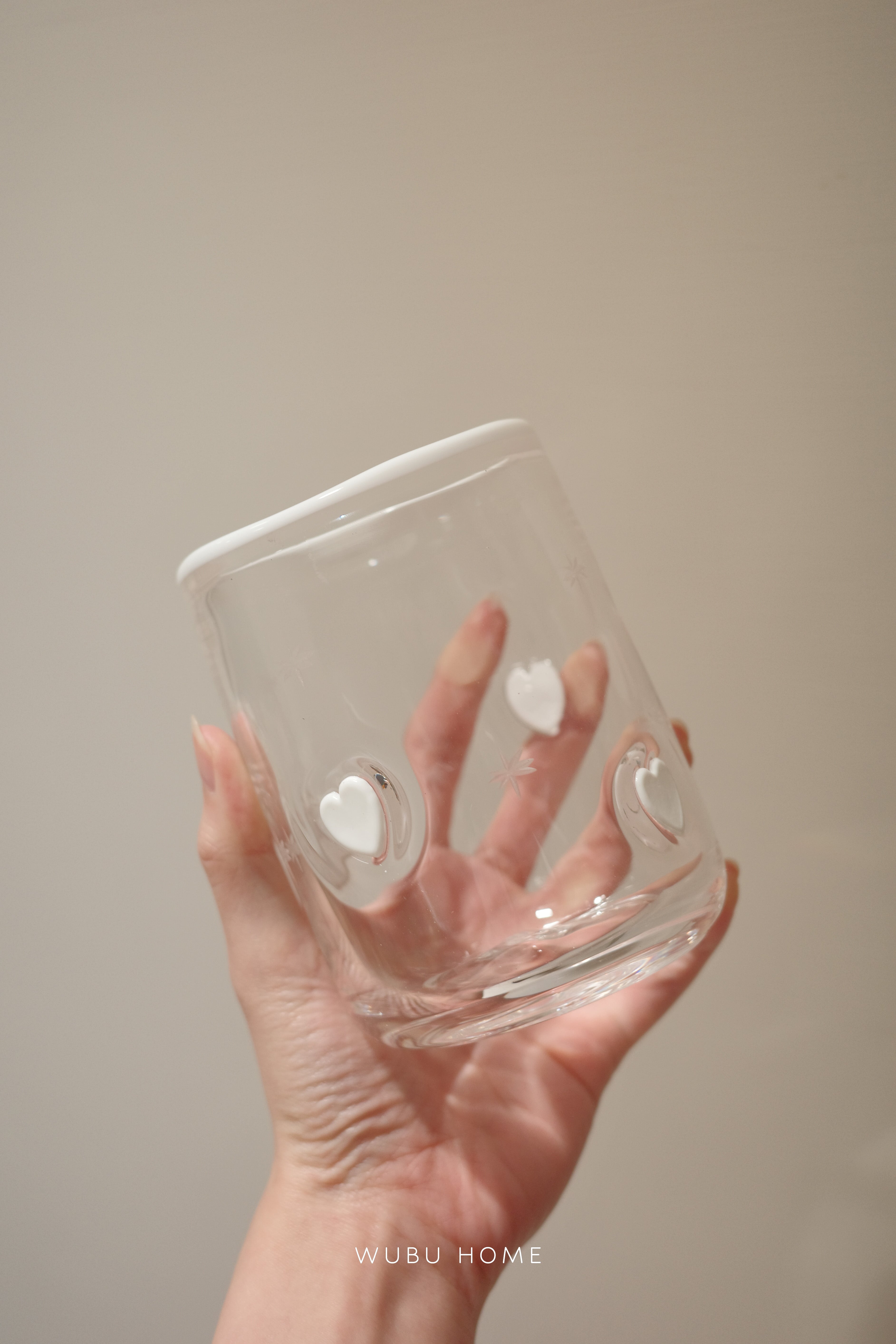 愛心玻璃胖胖杯 - 白色